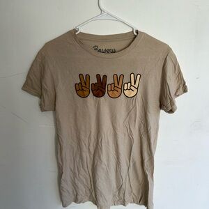 Tan T-Shirt with Peace Sign Design